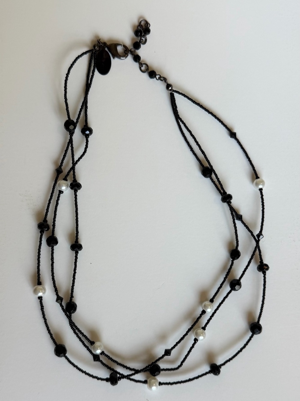 White House Black Market Black & Faux Pearl Layered Beaded Necklace